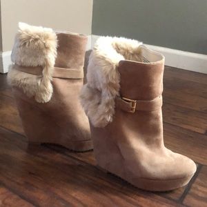 Nine West ultra suede wedge heel boots with fur